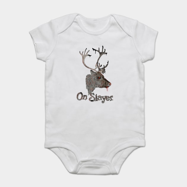 On Slayer Christmas Reindeer Baby Bodysuit by H. R. Sinclair